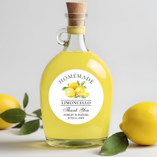 Watercolor Lemons Limoncello Wedding Thanks Classic Round Sticker (Customize to change text size, color or text style.)