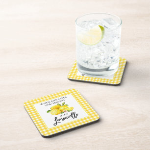 Watercolor Lemons Limoncello Yellow Gingham Coaster