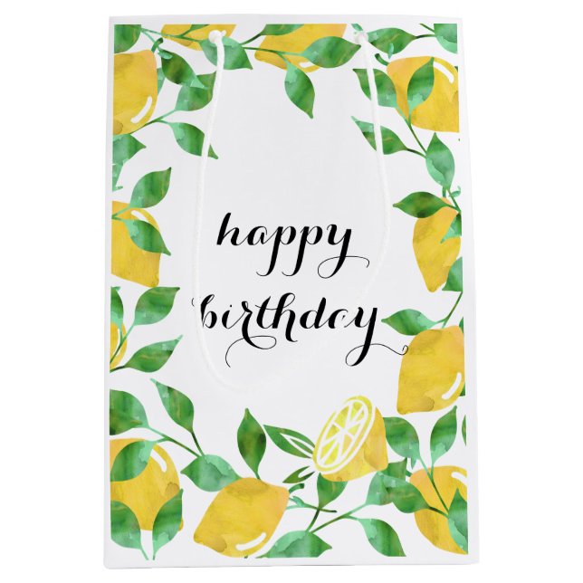 Watercolor Lemons Medium Gift Bag (Front)