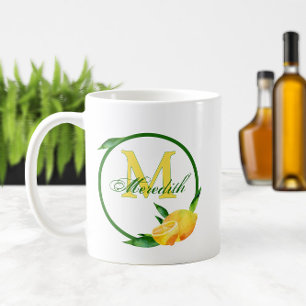 Watercolor Lemons 🍋✨ Name and Monogram Coffee Mug