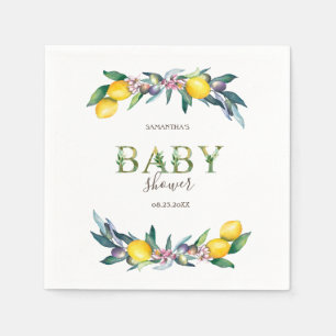 Watercolor Lemons Olives Baby Shower   Napkin