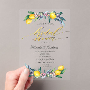 Watercolor Lemons Olives Bridal Shower  Acrylic Invitations