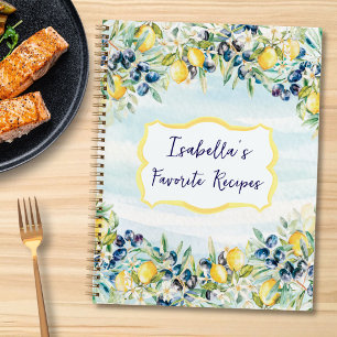 Watercolor Lemons Olives Personalized Recipe Book