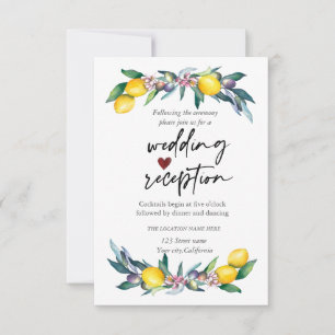 Watercolor Lemons Olives Reception Invitation
