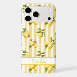 Watercolor Lemons On Yellow Stripes Monogrammed
