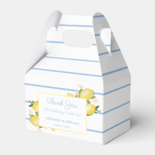 Watercolor Lemons Pale Blue Stripes Wedding Shower Favor Box