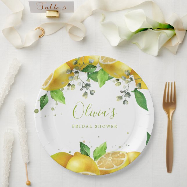 Watercolor Lemons Party Paper Plate (Wedding)