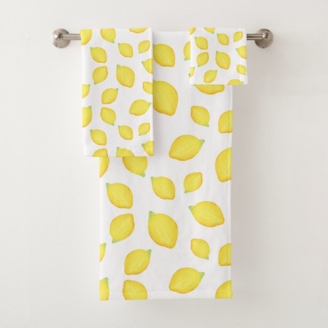 Watercolor Lemons Pattern 2 Bath Towel Set (Insitu)