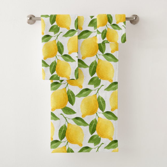 Watercolor lemons pattern bath towel set (Insitu)