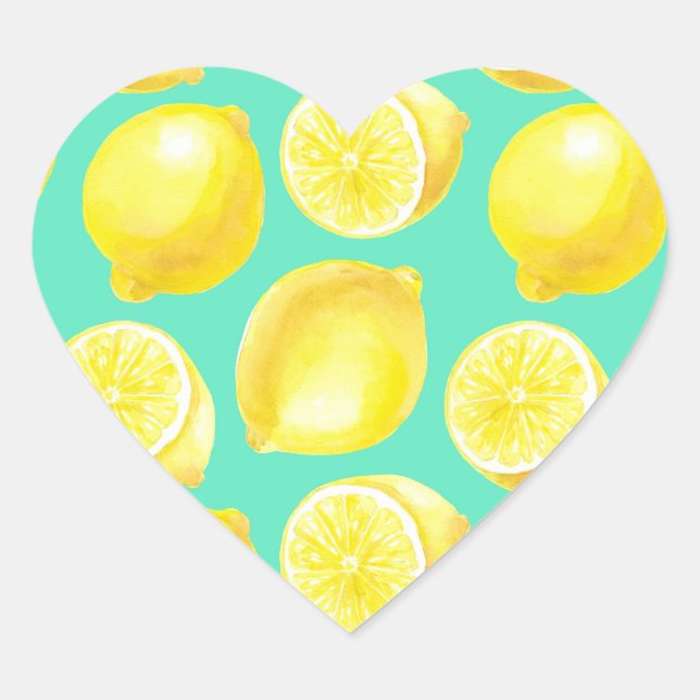 Watercolor lemons pattern heart sticker (Front)