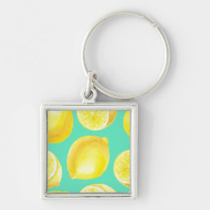 Watercolor lemons pattern keychain