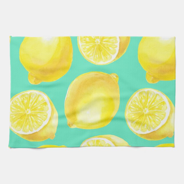 Watercolor lemons pattern kitchen towel (Horizontal)
