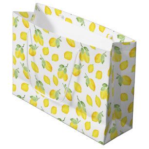 Watercolor Lemons Pattern Large Gift Bag