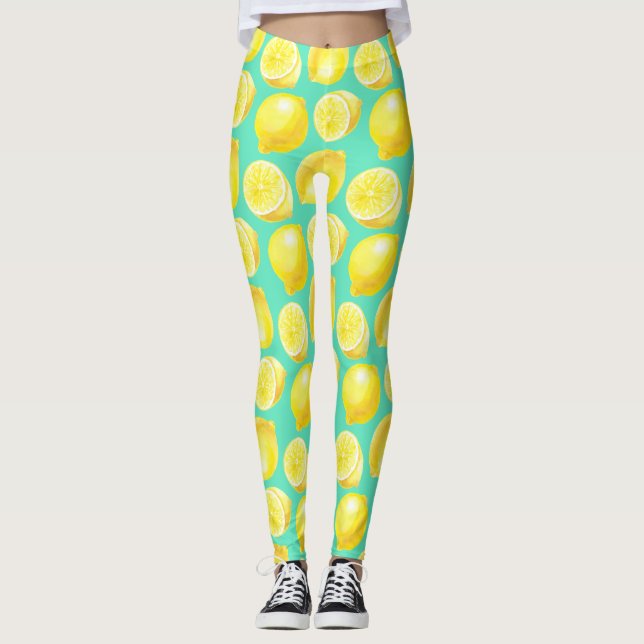 Watercolor lemons pattern leggings (Front)