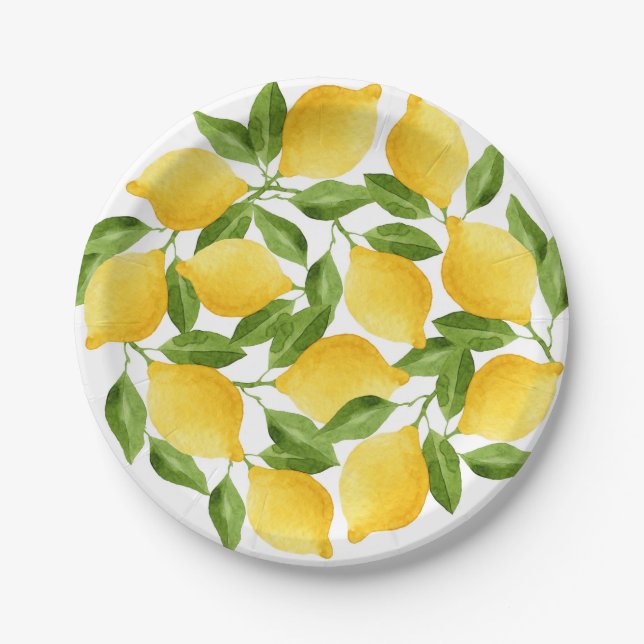 Watercolor lemons pattern paper plate (Front)