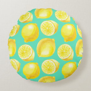 Watercolor lemons pattern round pillow