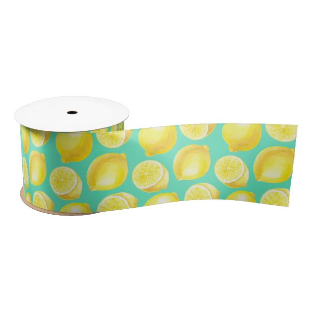 Watercolor lemons pattern satin ribbon (Spool)