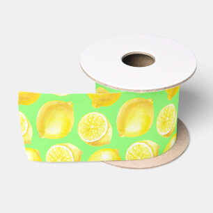 Watercolor lemons pattern satin ribbon