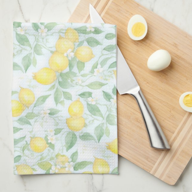 Watercolor Lemons Pattern Soft Pastel Lemon Kitchen Towel (Quarter Fold)