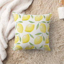 Watercolor Lemons Pattern Throw Pillow