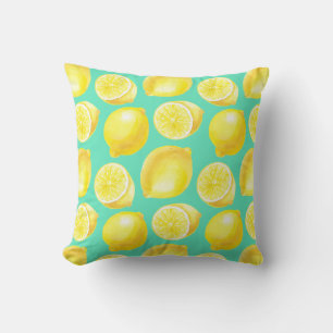 Watercolor lemons pattern throw pillow