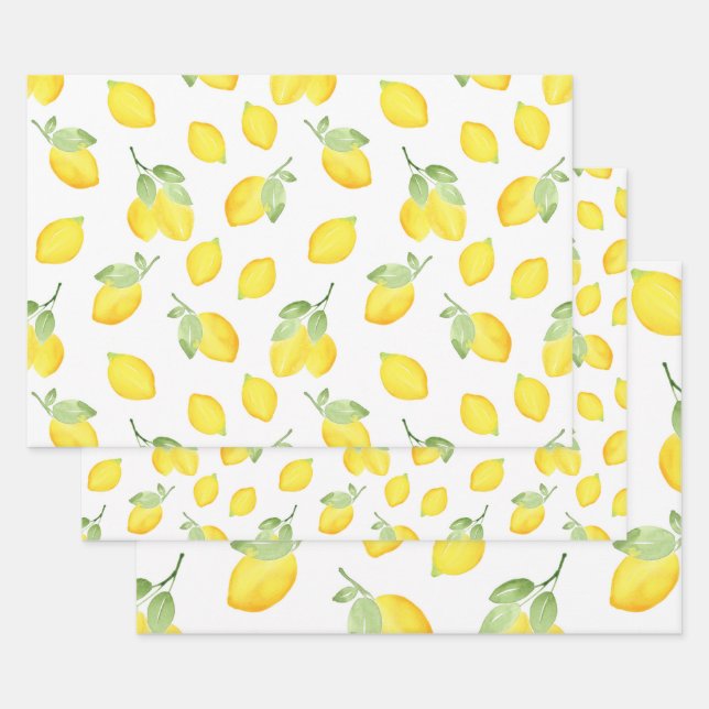 Watercolor Lemons Pattern  Wrapping Paper Sheet (Set)