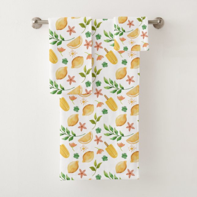 Watercolor Lemons & Popsicles Bath Towel Set (Insitu)