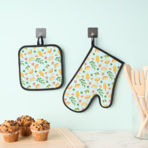 Watercolor Lemons & Popsicles Oven Mitt & Pot Holder Set