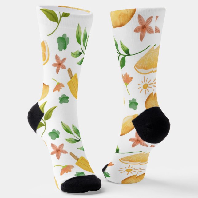 Watercolor Lemons & Popsicles Socks – Fun Summer  (Angled)