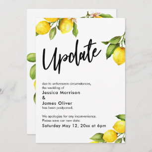 Watercolor Lemons Postponed Wedding Update Card