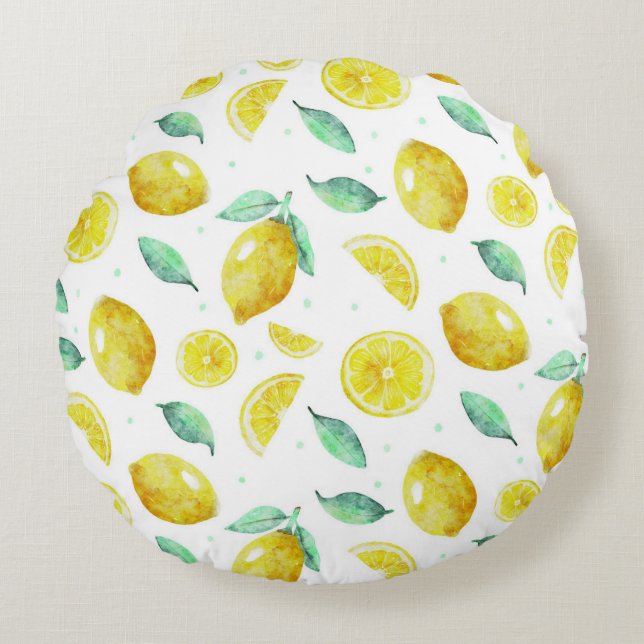 Watercolor lemons round pillow (Front)
