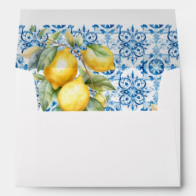 Watercolor Lemons Script Address Label Envelope (Back (Bottom))