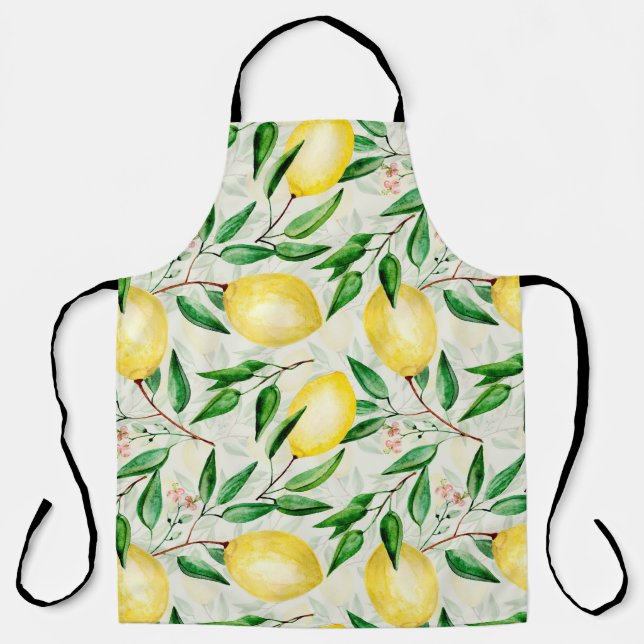 Watercolor lemons, seamless fruit pattern. apron (Front)