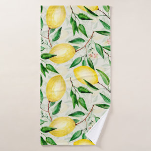 Watercolor lemons, seamless fruit pattern. bath towel