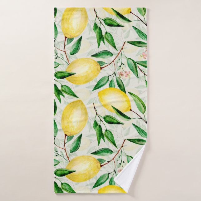 Watercolor lemons, seamless fruit pattern. bath towel (Bath Towel)