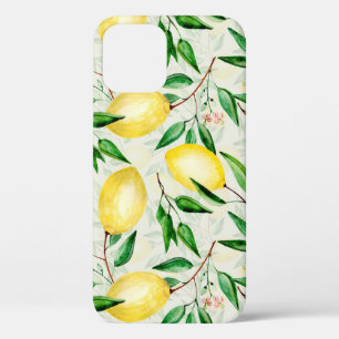 Watercolor lemons, seamless fruit pattern. iPhone 12 case
