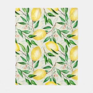 Watercolor lemons, seamless fruit pattern. fleece blanket