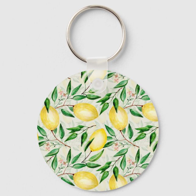 Watercolor lemons, seamless fruit pattern. keychain (Front)