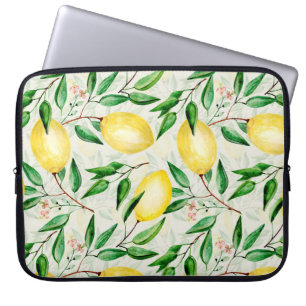 Watercolor lemons, seamless fruit pattern. laptop sleeve
