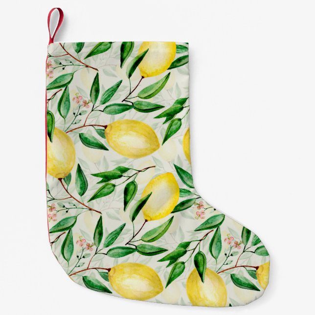 Watercolor lemons, seamless fruit pattern. small christmas stocking (Front)