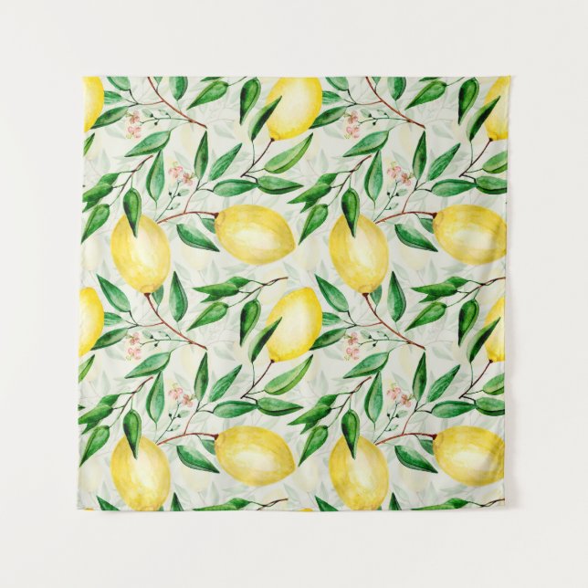 Watercolor lemons, seamless fruit pattern. tapestry (Front)