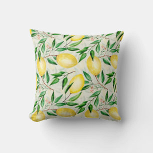 Watercolor lemons, seamless fruit pattern. throw pillow