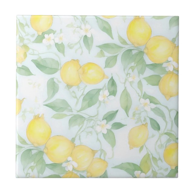 Watercolor Lemons Soft Pastel Lemon Tile (Front)