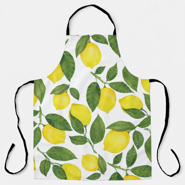 Watercolor Lemons: Summer Fruit Pattern Apron (Front)