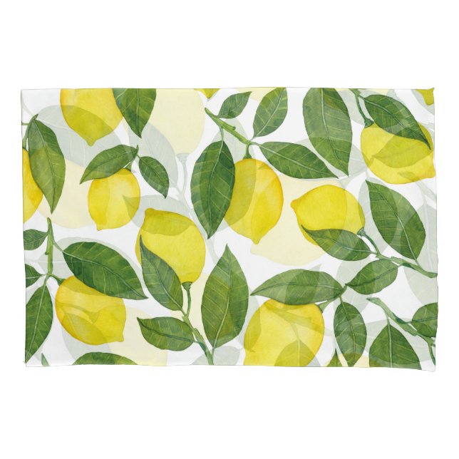 Watercolor Lemons: Summer Fruit Pattern Pillowcase (Front)