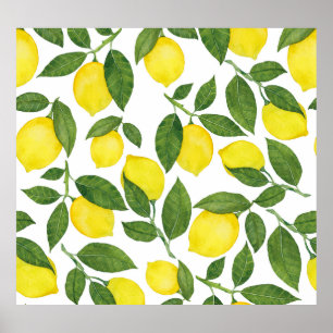 Watercolor Lemons: Summer Fruit Pattern Poster