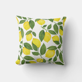 Watercolor Lemons: Summer Fruit Pattern Throw Pillow