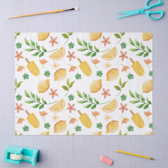 Watercolor Lemons & Summer Popsicles Tissue Paper  (Craft)