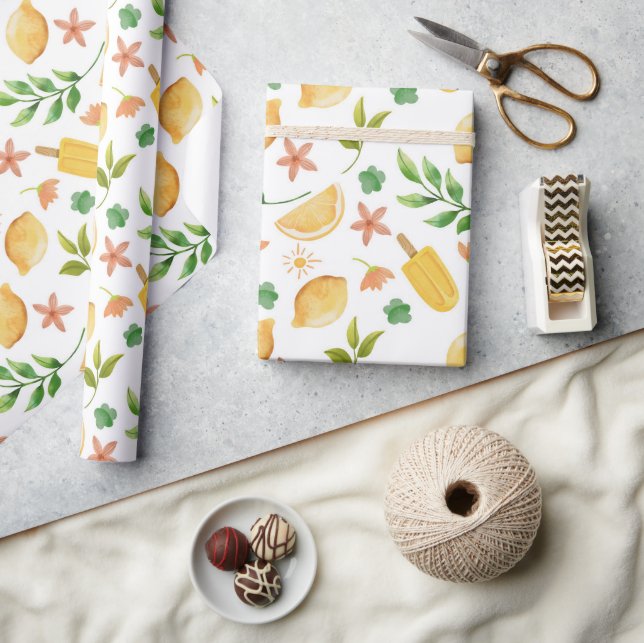 Watercolor Lemons & Summer Popsicles  Wrapping Paper (Crafts)