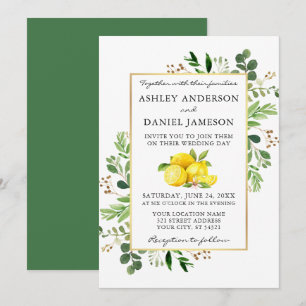 Watercolor Lemons Wedding Botanical Greenery Invitation